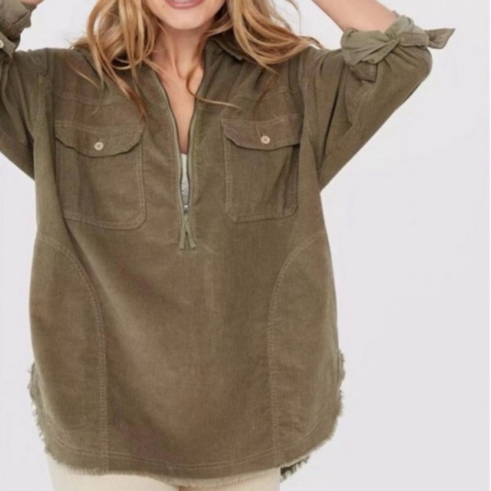 Aerie Offline Women’s Corduroy Oversized Quarter Zip Pullover Shacket Size Large